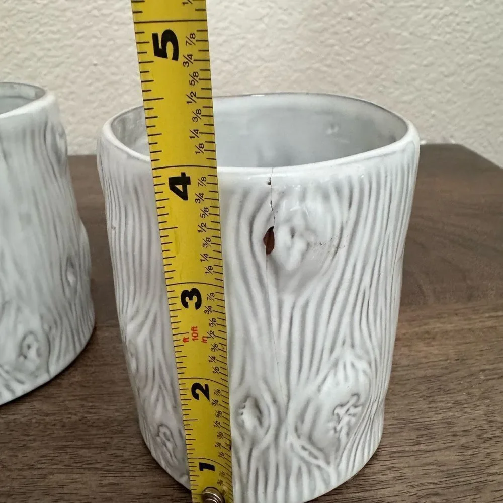 Tree Trunk Rustic Ceramic Planter Plant Pots Vase Jars Lot